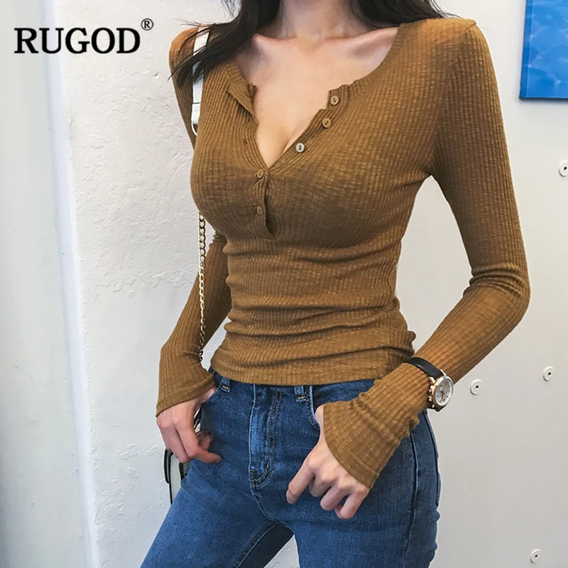 Повседневные облегающие вязаные топы RUGOD тонкий свитер женские сексуальные