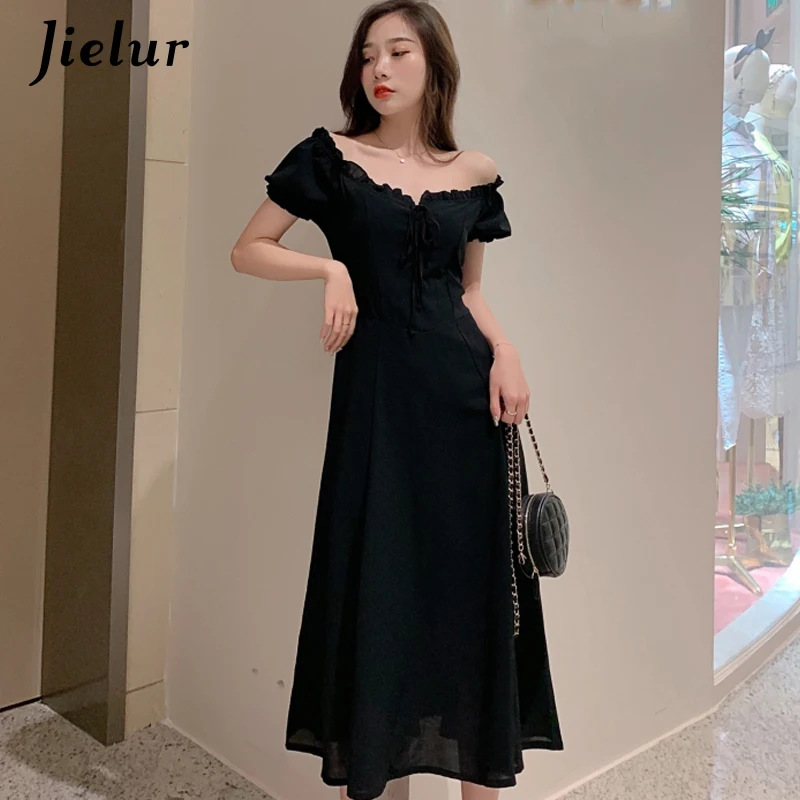 Jielur Элегантное летнее платье для женщин 2019 шикарное Европейское Черное женское с