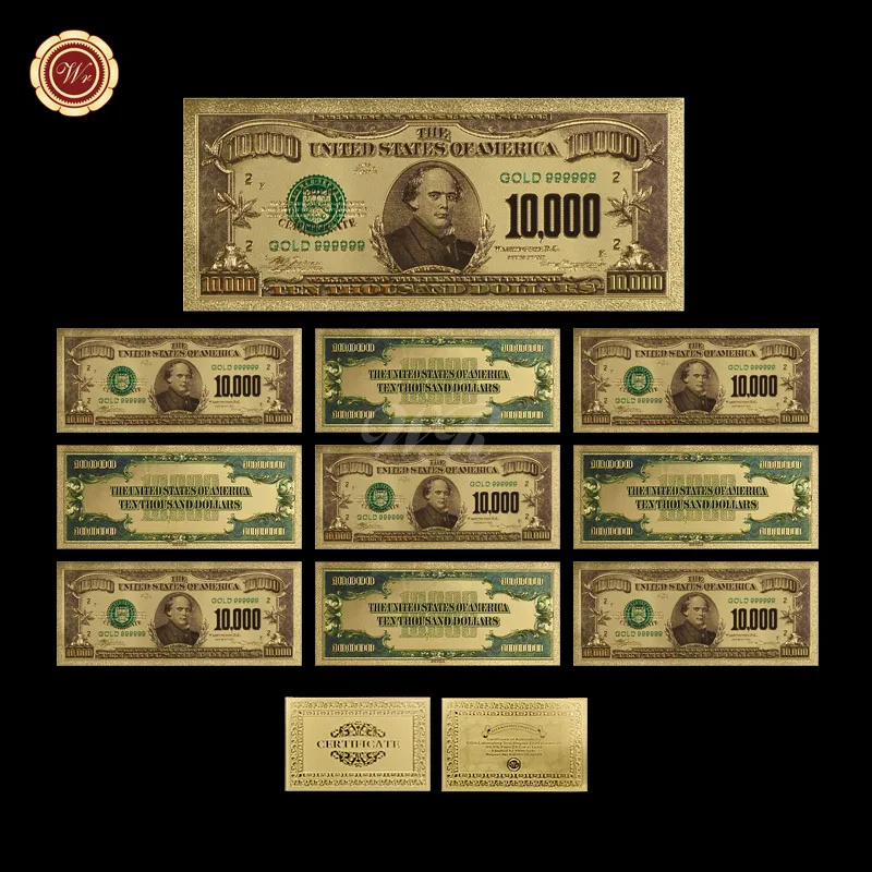 WR USD 10000 позолоченная банкнота Роскошная декоративная валюта США поддельная