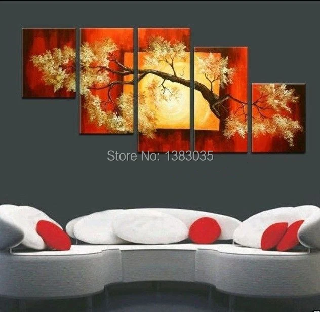 Ручная Роспись 5 Шт. Стены Искусства Ветви Деревьев Современная Живопись Маслом