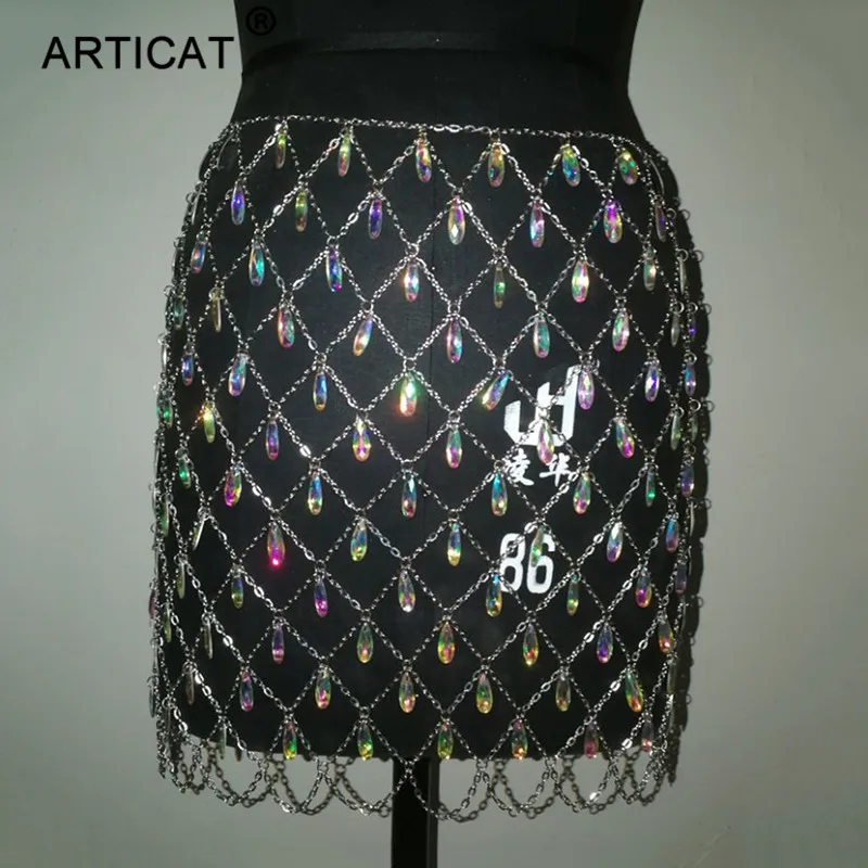 

Articat Metal Glitter Crystal Diamonds Skirt Women High Waist Hollow Out Sequin Bodycon Mini Skirt Nightclub Party Skirt Outfits