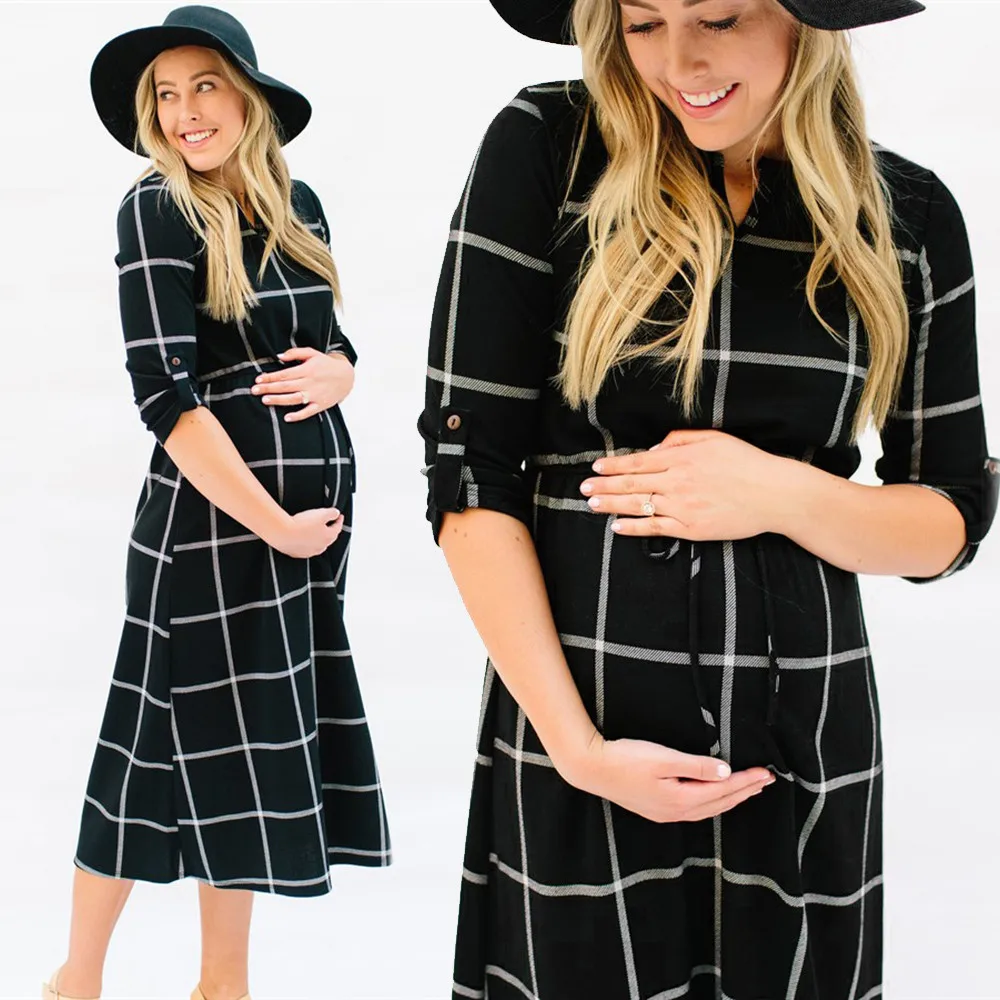 

Women Pregnant Sexy Photography Props Casual Nursing Boho Chic Tie Long Dress S
