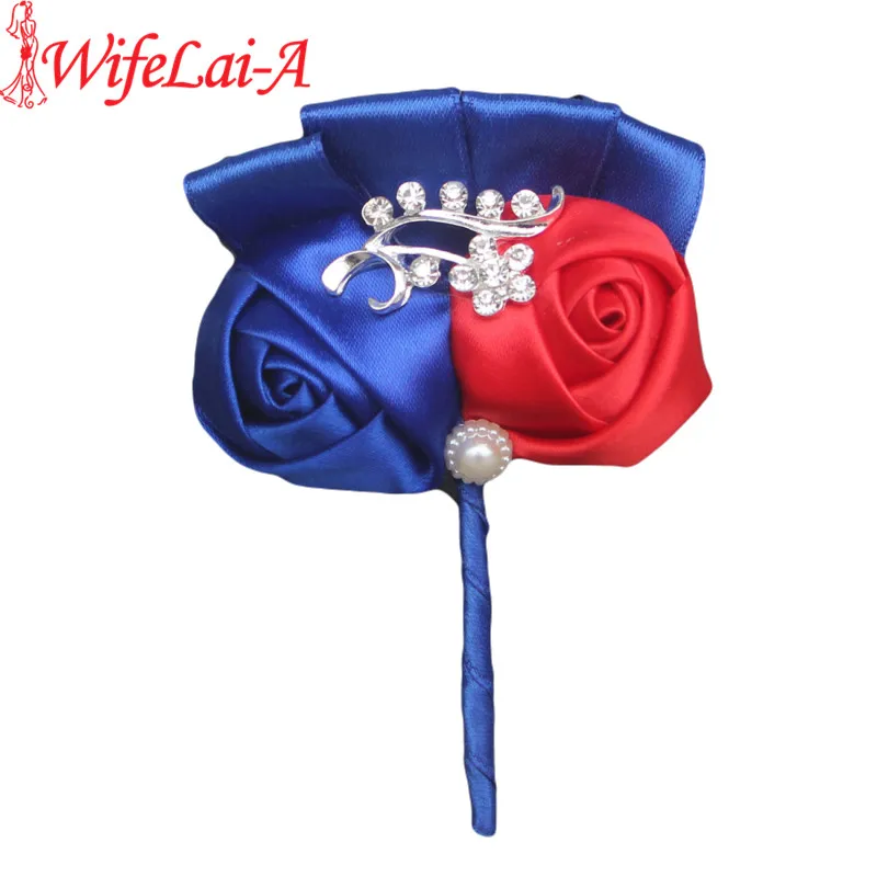 

WifeLai-A Handmade Satin Wedding Corsage Boutonnieres Groom Bridalsmaid Wedding Flowers Diamond Boutonniere Flower XH1317