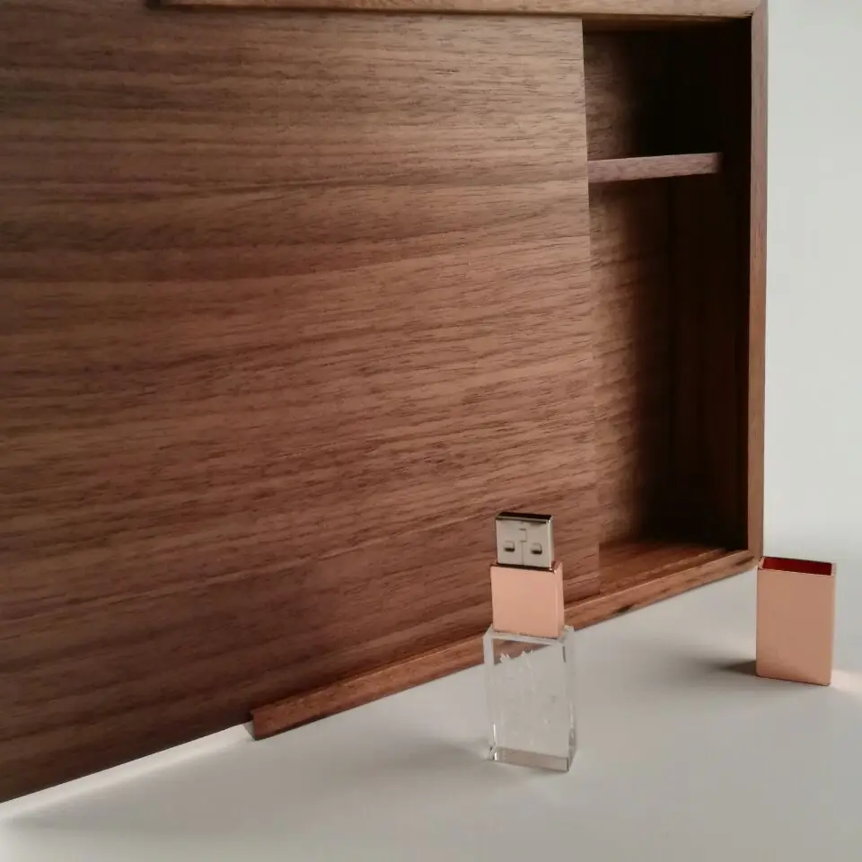 Флеш карта памяти usb 3 0 с кристаллом розового золота коробка из грецкого ореха