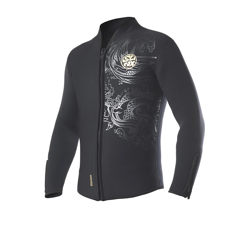SLINX 5MM Neoprene Unisex Fleece Lining Scuba Diving Jackets Surfing Windsurfing Wetsuits w/ Cuff Zipper Chinese Dragon Printing | Спорт и