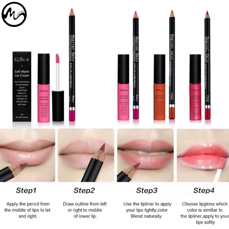 Матовый жидкий блеск для губ MINCH водостойкая стойкая помада и подводка набор