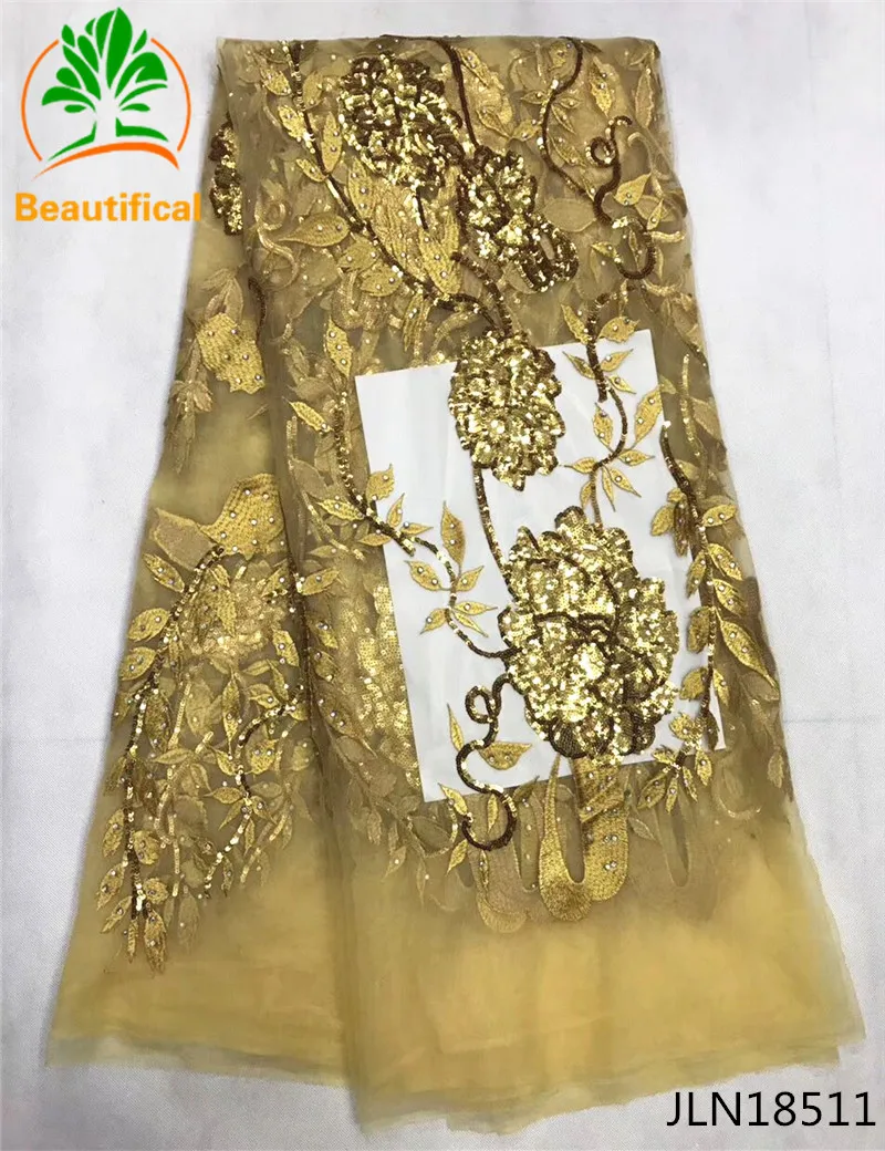Красивые африканские кружевная ткань вышивка золотом Блестки + камни тюль