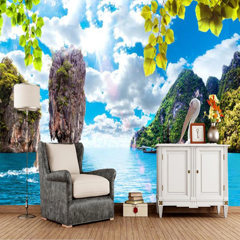 

Papel de parede Thai island scenery natural landscape 3d wallpaper mural,living room tv sofa wall bedroom wall papers home decor