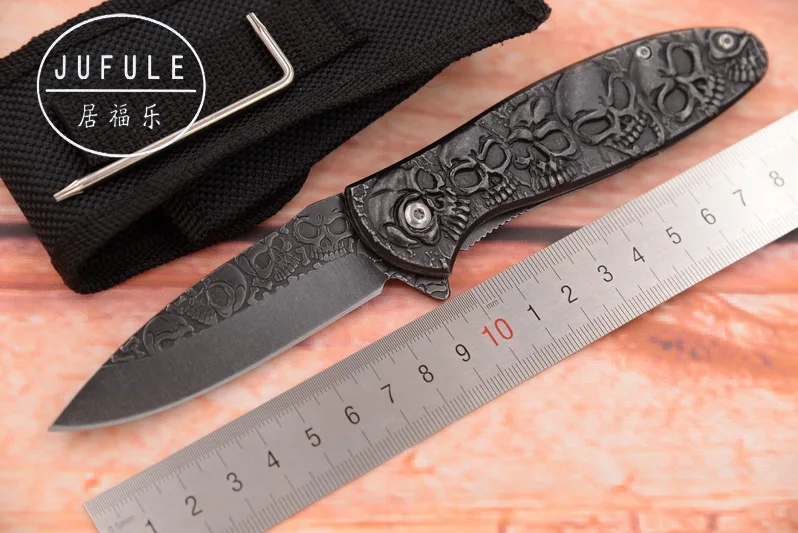 

JUFULE Made Skull carbon steel folding camp hunt pocket Survival EDC tool Tactical outdoor flipper fruit Utility kitchen knife
