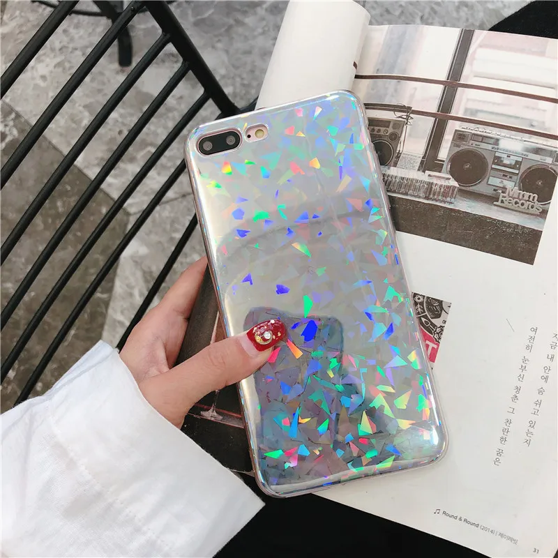 Ainike Радужный лазерный Блестящий Мягкий чехол для телефона из ТПУ iPhone X 5S 5C SE 6s Plus