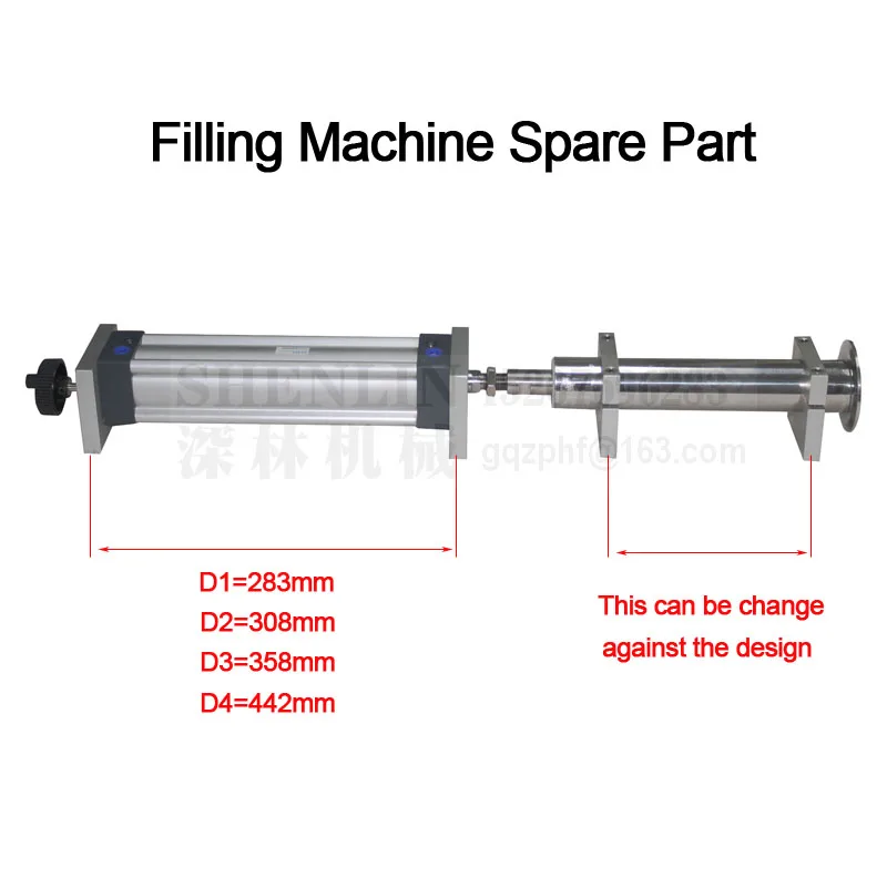 Piston cylinder and air cylinder for pneumatic filling machine driving unit of a filler 100-5000ml SS304, AIRTAC semiauto filler enlarge