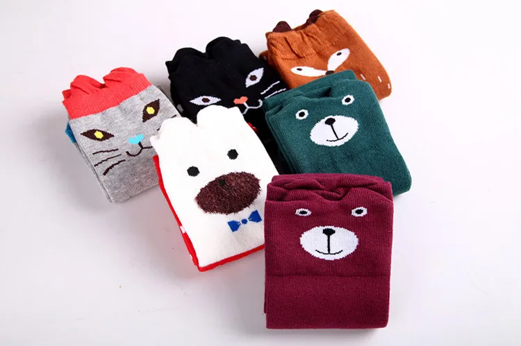 Детские гольфы для девочек с лисой милые Хлопковые в полоску объемным мультяшным