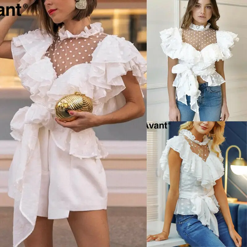 Женская винтажная блузка из шифона с прозрачной сеткой в стиле викторианского