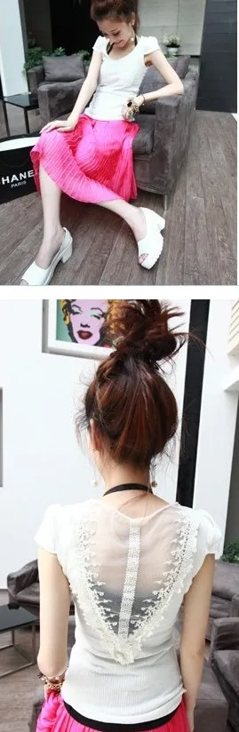 Free Shipping 2013 summer clothing new special fashion back perspective the lace then fight Slim thin T shirt|t-shirt screen printing