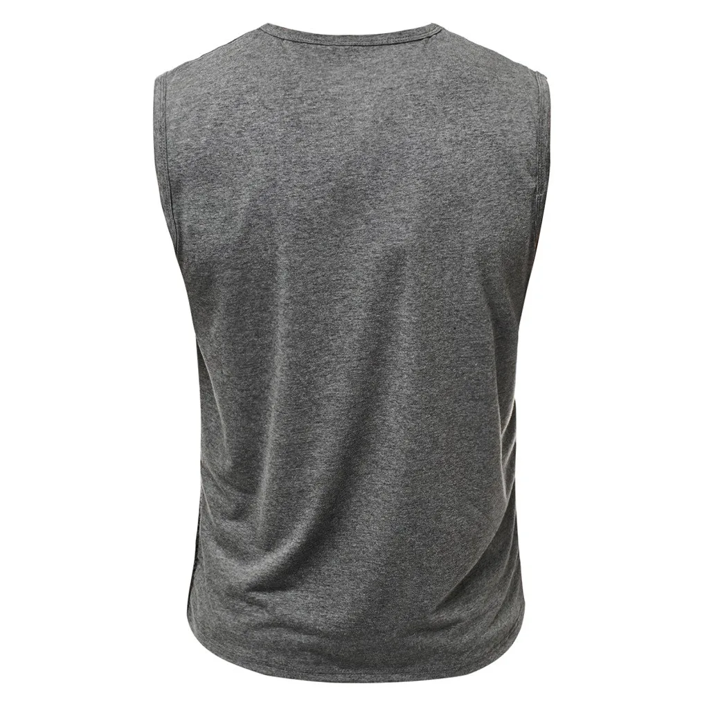 Polyester blouse Men Letter Printed sport men Casual sleeveless top Vest Striped Splice Large Open-Forked Male Daily W0710 | Мужская