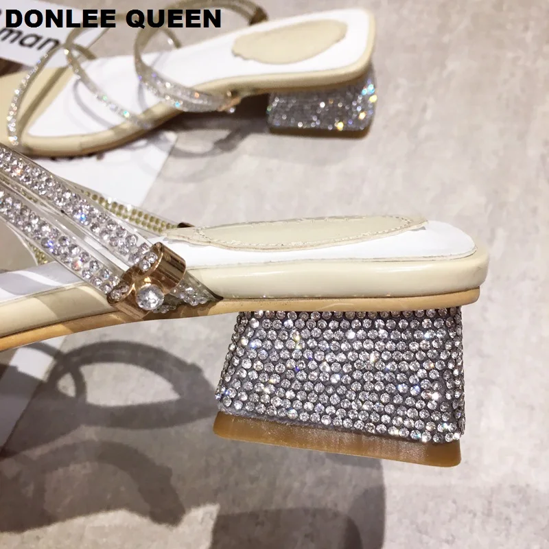 2019 г. новые летние брендовые сандалии вечерние туфли со стразами на квадратном