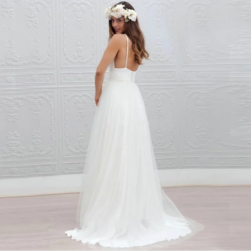 fashion romantic white wedding dresses 2016 backless sweetheart boho tulle women bridal gown for foraml party | Свадьбы и торжества