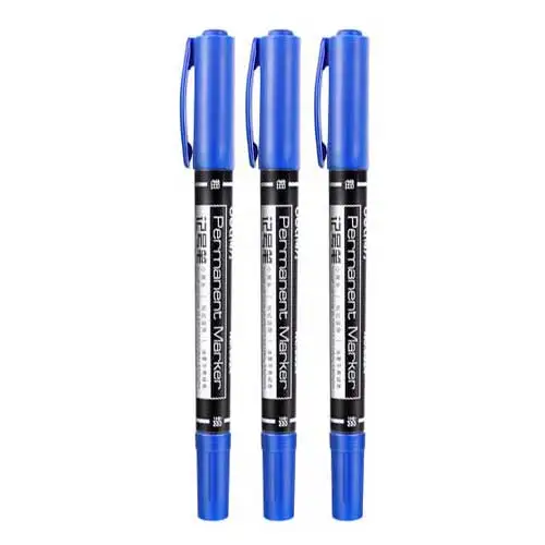 3 pcs blue 3 шт./компл. Twin Tip Перманентный маркер черный/синий/красный Водонепроницаемый Классическая приковывающая взгляд ручка-маркер для школьные канцелярские принадлежности Канцтовары для студентов - Цвет: 3 pcs blue