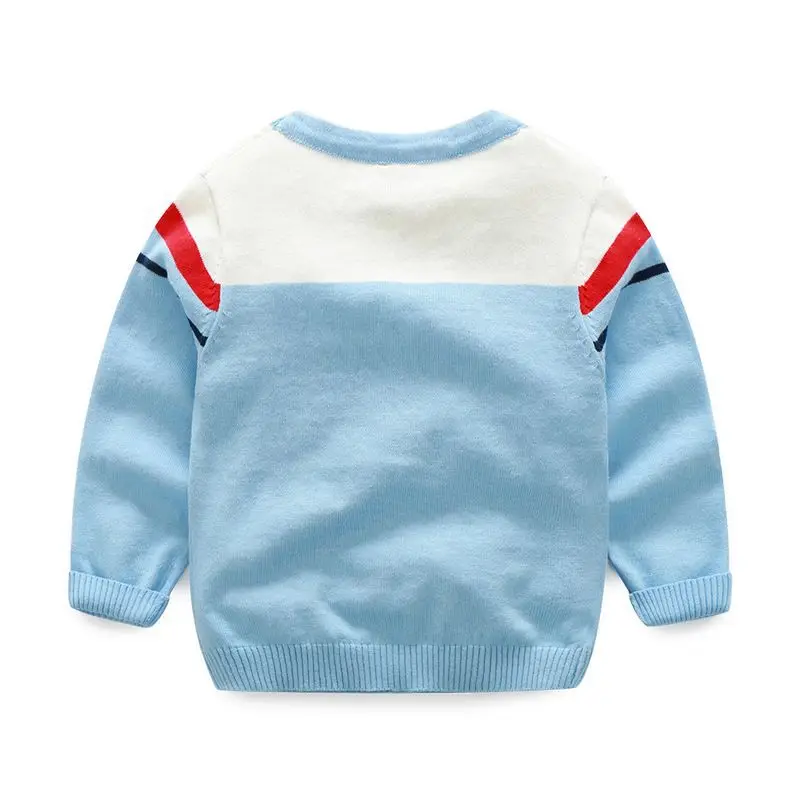 Вязаный свитер для мальчиков детский хлопковый в полоску с длинными рукавами