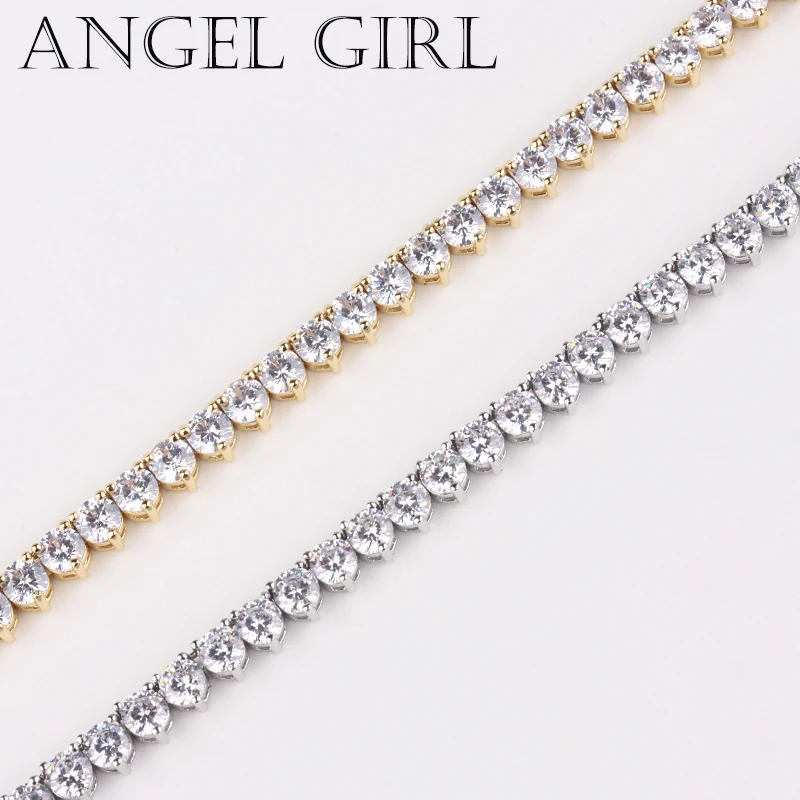 Angelgirl амулеты блестящие 18 дюймов три зубец 4 мм циркон теннис серебро и золото