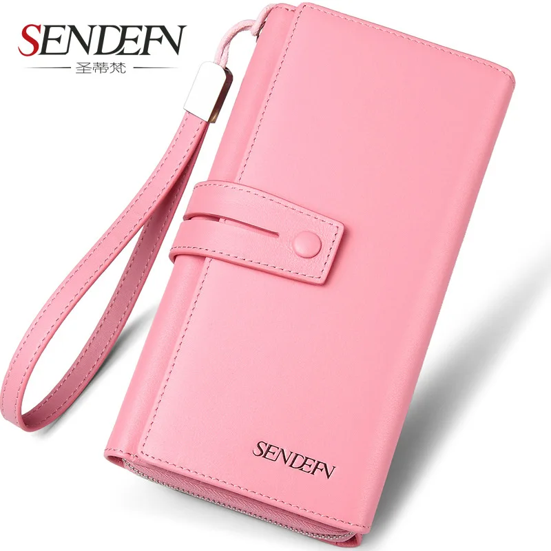 

SENDEFN Brand Genuine Cow Leather Women Wallet Long Lady Purse Clutch Card Holder Female Wallets Phone Pocket