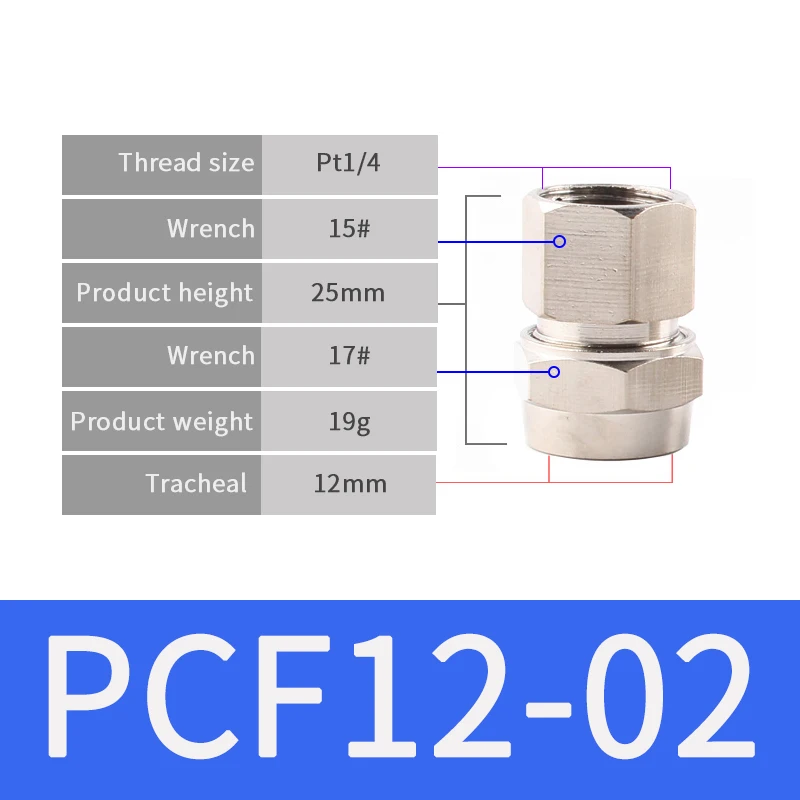 PCF-12-02 1 шт. внутренняя резьба прямо через медный материал портативное укупорочное устройство PCF быстрые разъемы фитинг газовый шланг одно касание толкать в - Цвет: PCF-12-02