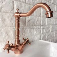new antique red copper double handle restroom bathroom wash basin faucet hot and cold bath sink tap nrg052