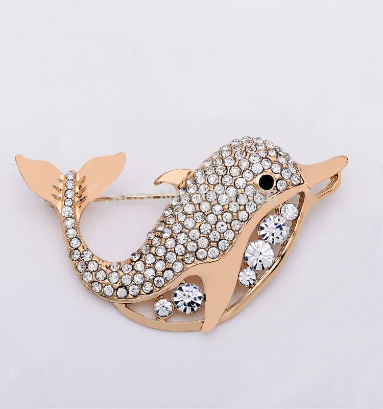 Бесплатная доставка модная брошь с дельфинами для женщин горный хрусталь рыбий