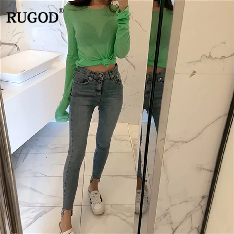 Женский топ с длинными рукавами RUGOD прозрачная тонкая летняя одежда круглым