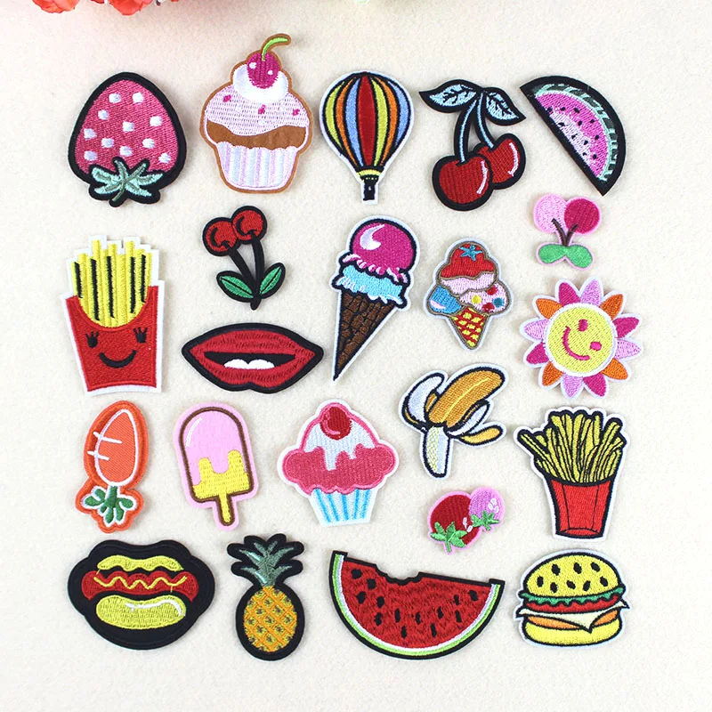 

22pcs/set girl's cute red pink Embroidery patch small size Fruit food patches for clothing Children DIY Handmade