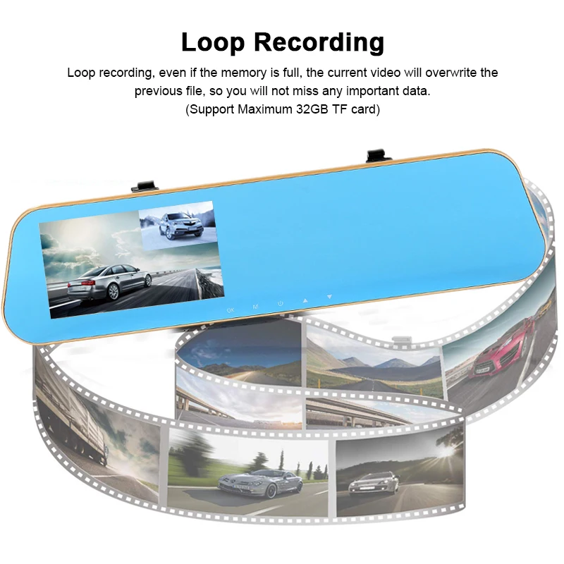 Full Driving recorder 4,3 дюймовый экран зеркало видеорегистратор Передняя и задняя камера заднего вида зеркало заднего вида HD 1080P
