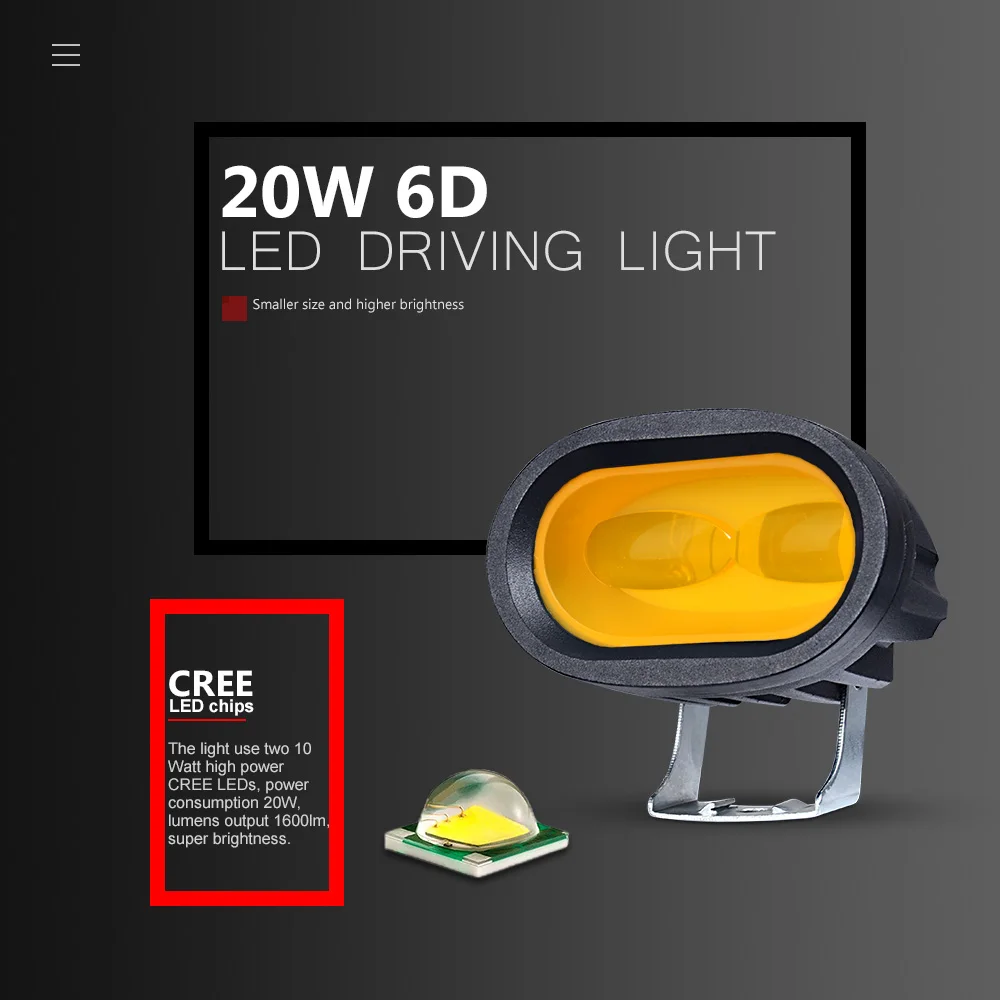 6D новый 20 Вт DC 12 В 24 Автомобильный светодиодный рабочий свет Лампа фара Бар