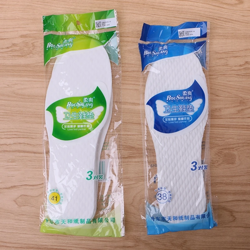 

3 Pairs Disposable Wood Pulp Convenient Shoe Pads Soft Concave Convex Breathable Insoles White 37-45 Size Shoe Pad
