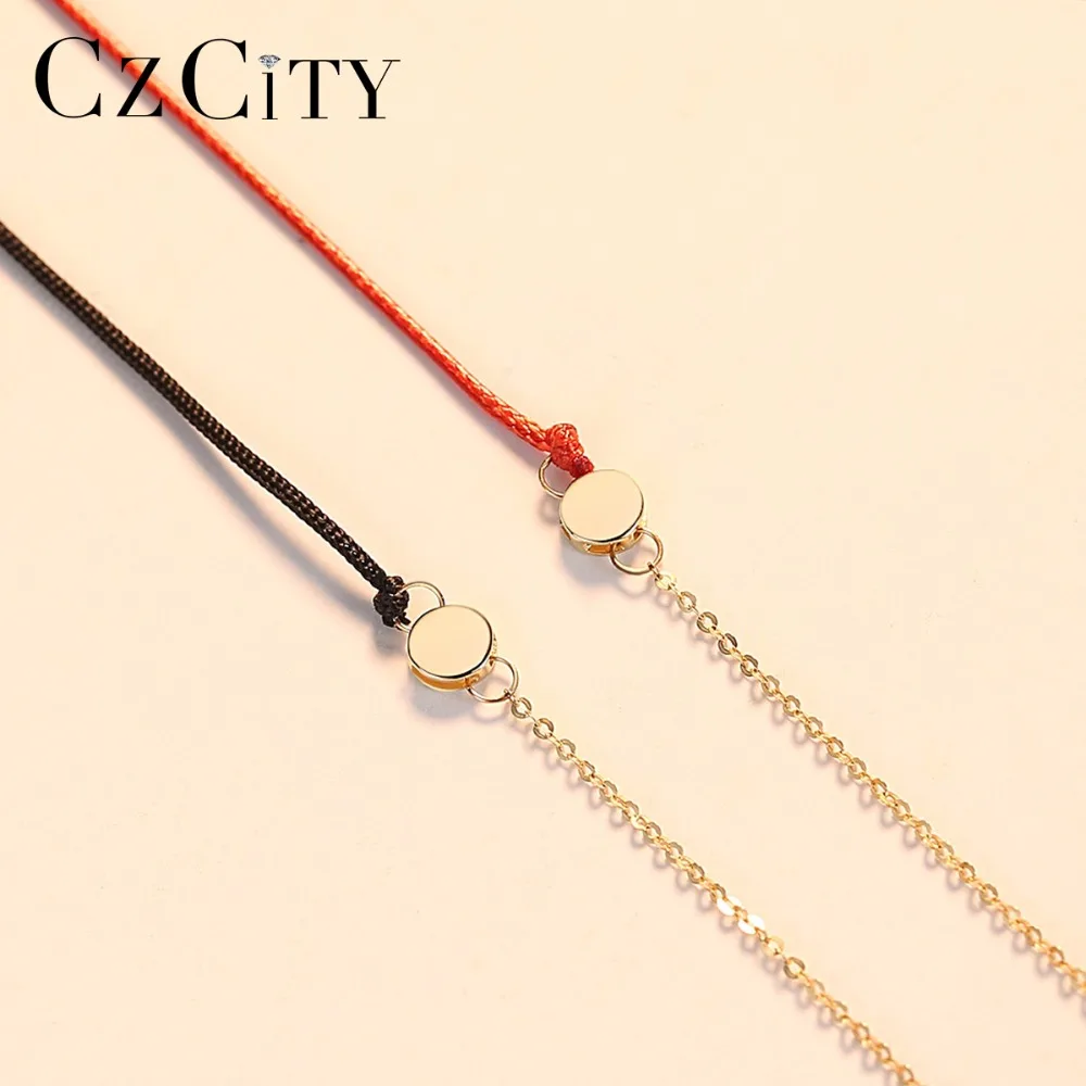 CZCITY, Настоящее 14 к желтое золото, круглые красные/черные веревки, браслеты с подвесками для женщин, простые комбинированные цепочки ручной работы, браслеты, ювелирные изделия