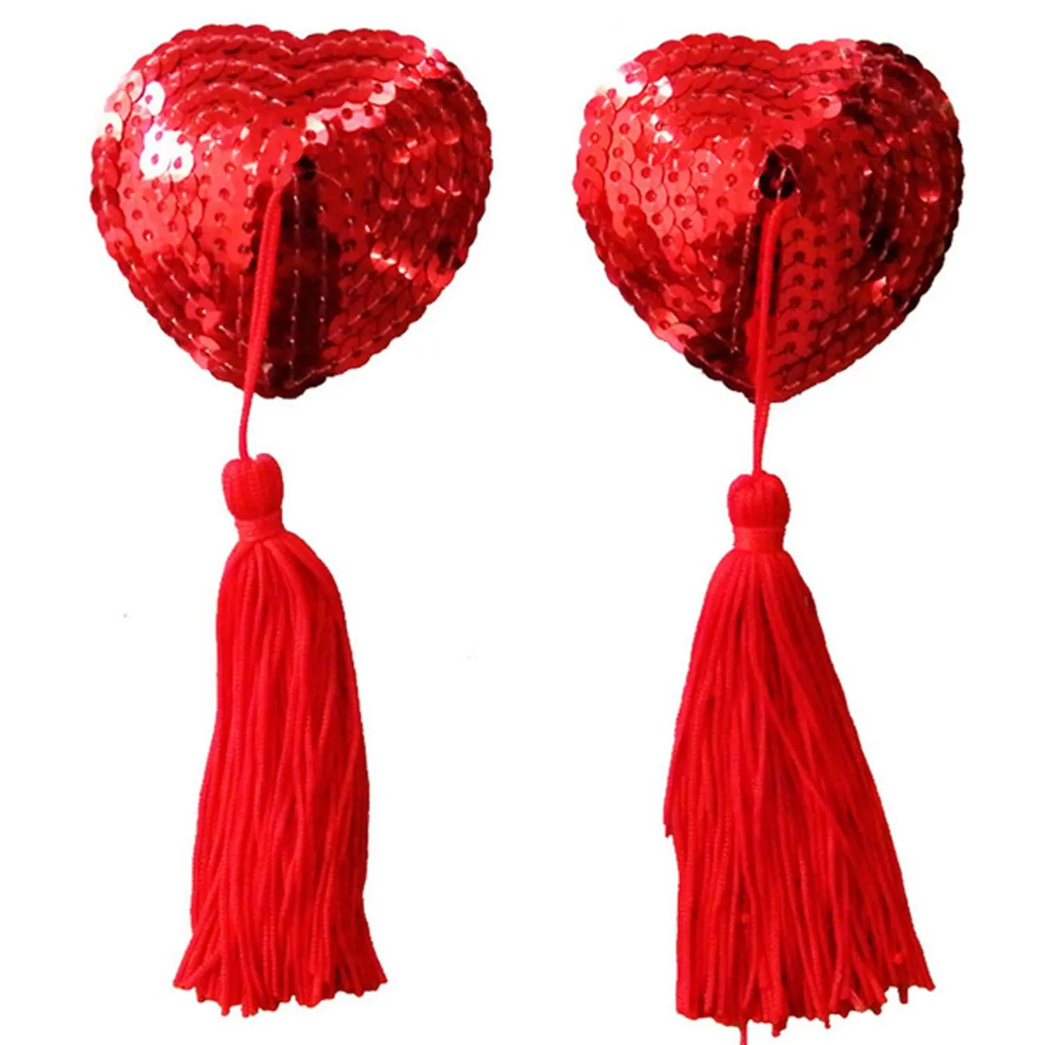 

Hot Ladies sexy heart-shaped pasties Sequin Tassel nipple cover- red