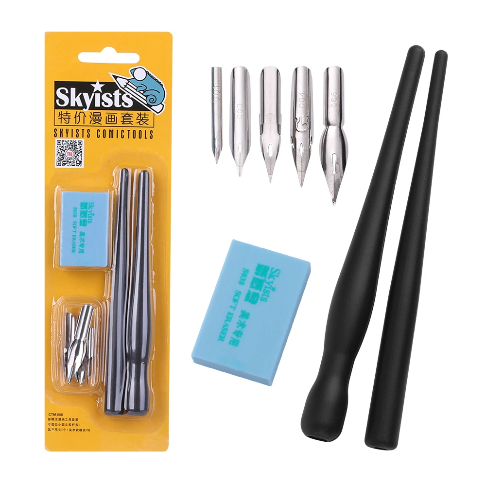 

Cartoon Manga Pen Tip Pen Set Anime Paint Drawing Multifunction Pen Dip Calligraphy Drawing Tool Set 5 Nib + 2 Holder + 1 Eraser