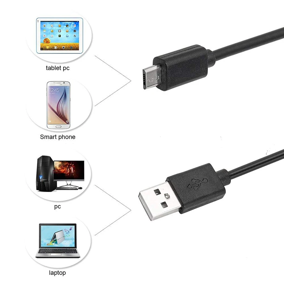 7 мм/5,5 мм 1 м Mirco USB эндоскоп 2 м 6LED эндоскоп камера Android водонепроницаемый трубопровод PCB PC инспекционная мини-камера