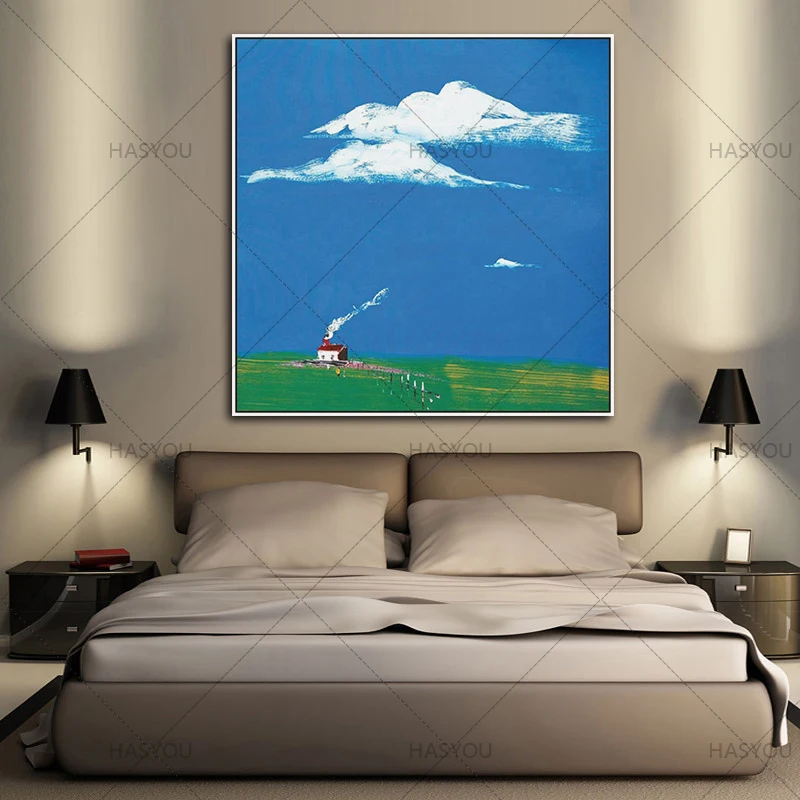 hot Sale Hand Painted Modern Oil Painting On Canvas Abstract wall Art Home Dicoration blue sky oil Paintings For Living Roon | Дом и сад