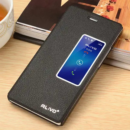 ALIVO из искусственной кожи чехол для huawei P7 чехол, Бизнес Серия из искусственной кожи+ PC С Одним Окном Бесплатный ответ флип чехол для huawei P7 чехол - Цвет: Black