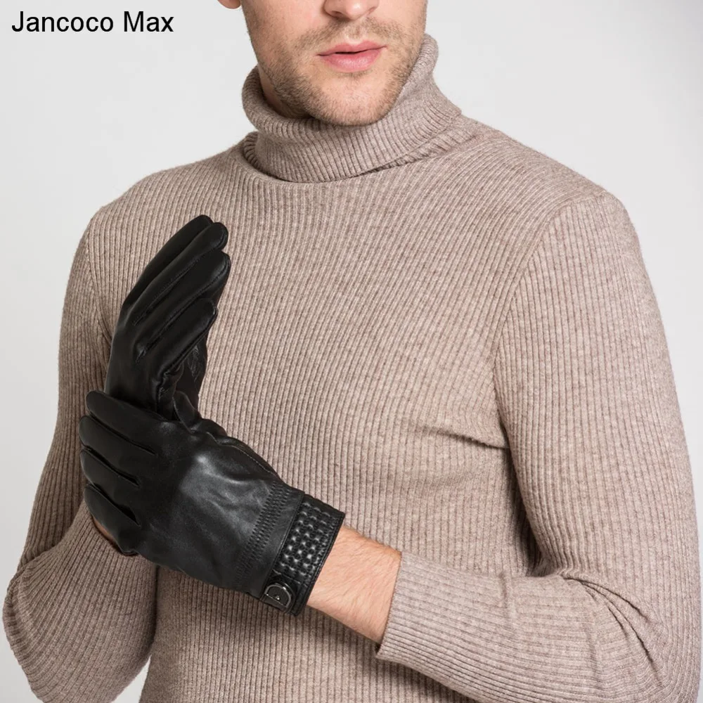 Jancoco Max перчатки из натуральной овечьей кожи для мужчин зимние спортивные черные варежки с сенсорным экраном Новое поступление S2053