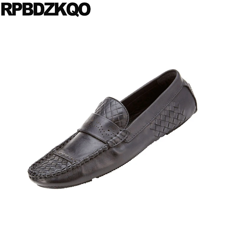 Черного цвета обувь для вождения из натуральной кожи дышащая плетеная Мокасины