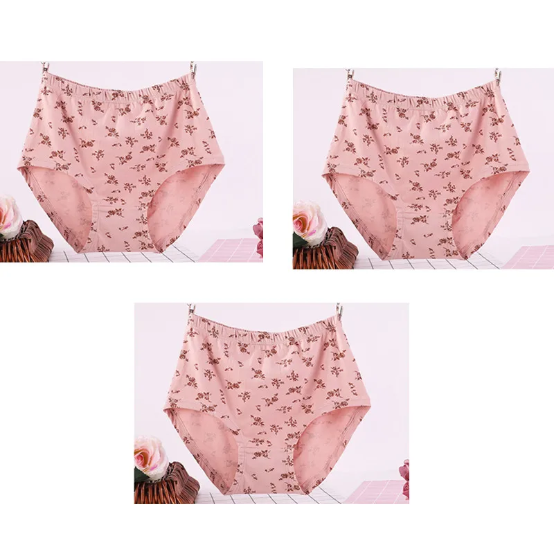 pink X 3 3 шт./лот, женские дышащие трусы большого размера с XL-6XL цветочным принтом, хлопковые трусы с высокой талией, нижнее белье 3361 - Цвет: pink X 3