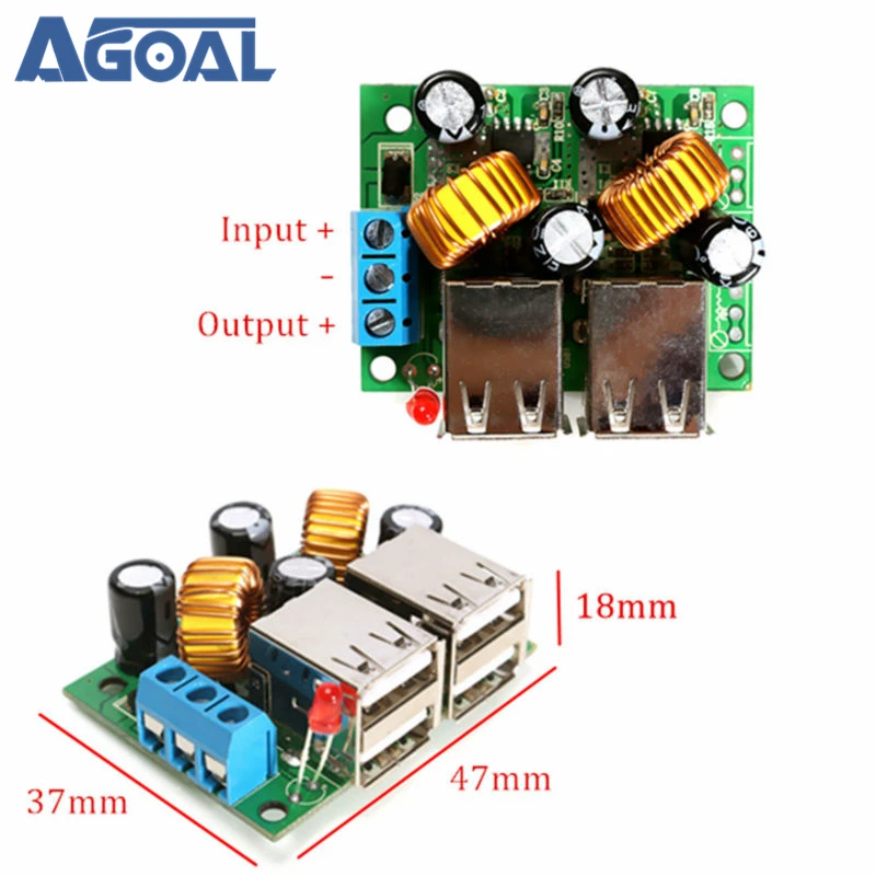 4 USB Step-down Power Supply Module New DC 12V 24V 40V to 5V 5A Copper Free Shipping | Электроника