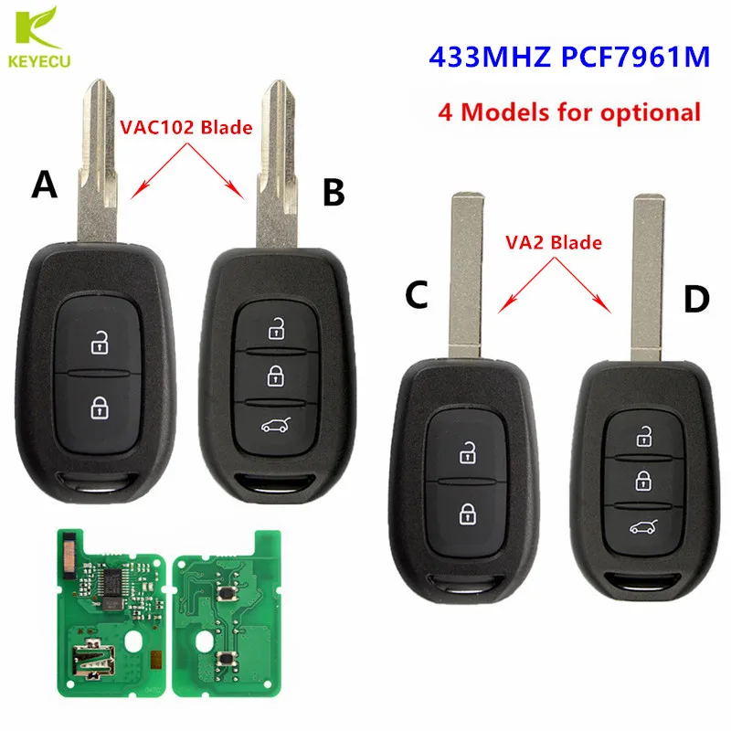 Запасной дистанционный ключ KEYECU 433 МГц PCF7961M/ID4A для Renault Sandero Megane Duster Logan 2016 2017 Uncut