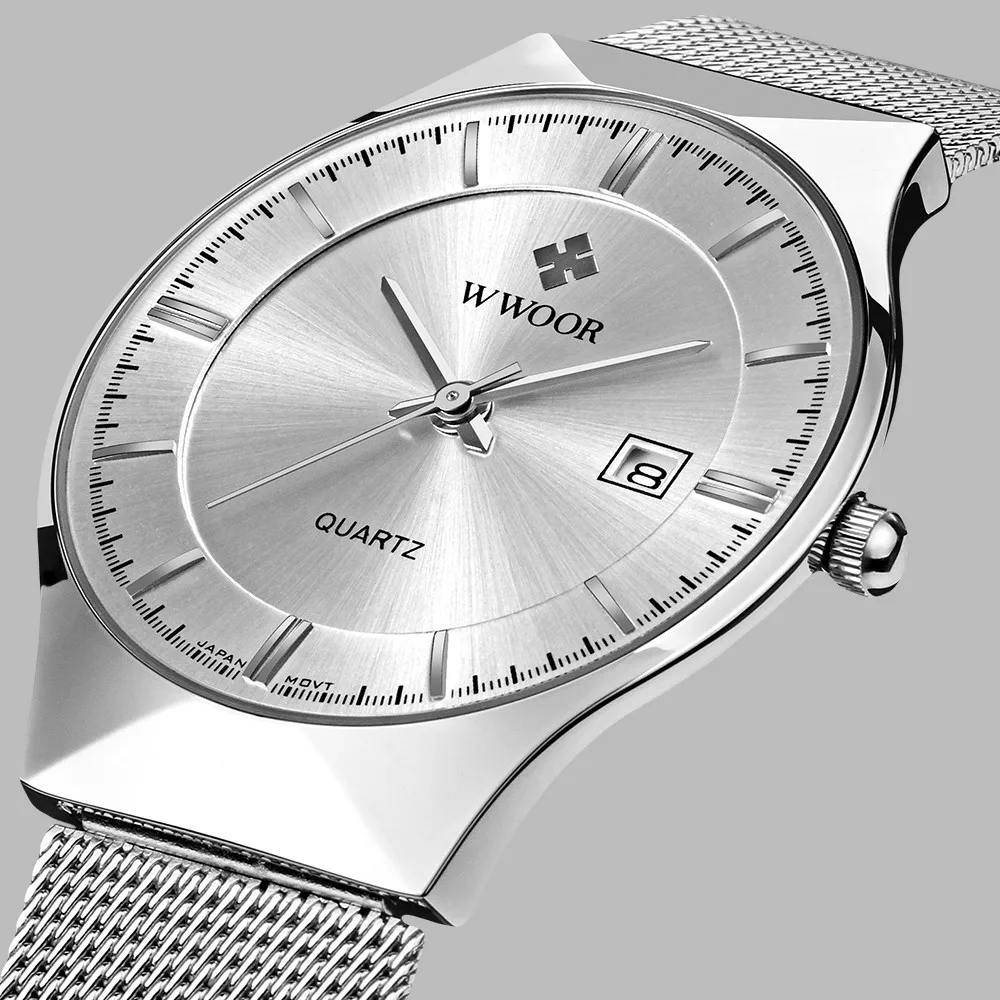 WWOOR Роскошные мужские часы ремешок из нержавеющей стали аналоговый дисплей