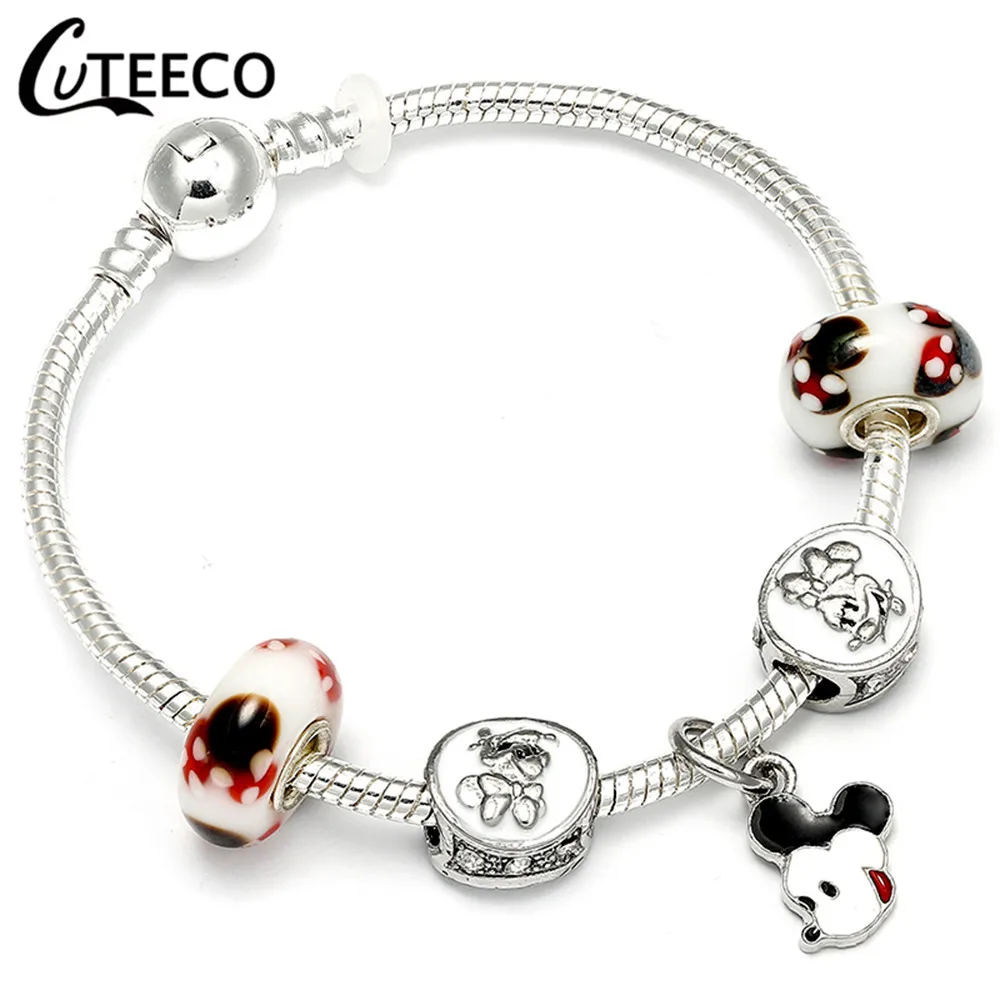 CUTEECO несколько стилей Микки Троян мотаться DIY Шарм браслет со змеиной цепочкой подходит брендовый браслет для женщин ювелирный подарок - Окраска металла: AE228