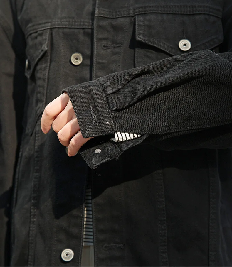 Женская джинсовая куртка черная длинная Базовая однобортная с длинным рукавом