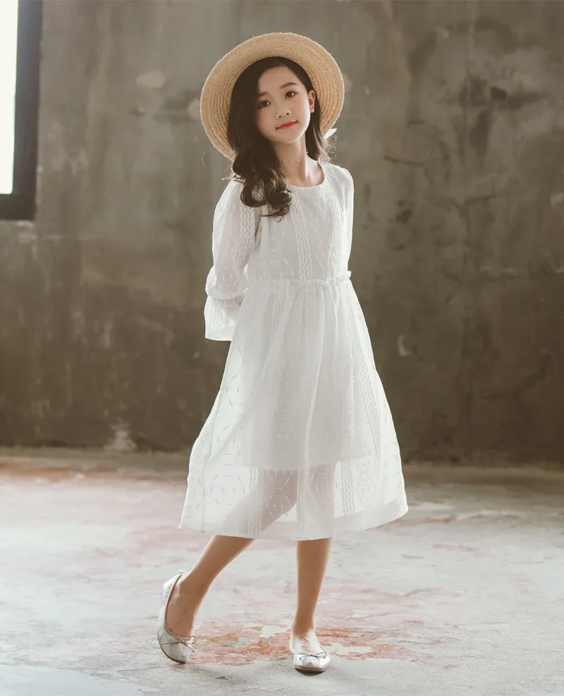Girls Dress Autumn New Children Princess Dress White Long Sleeve Embroidered Fairy Kids Cute Dress Children Clothes#5307