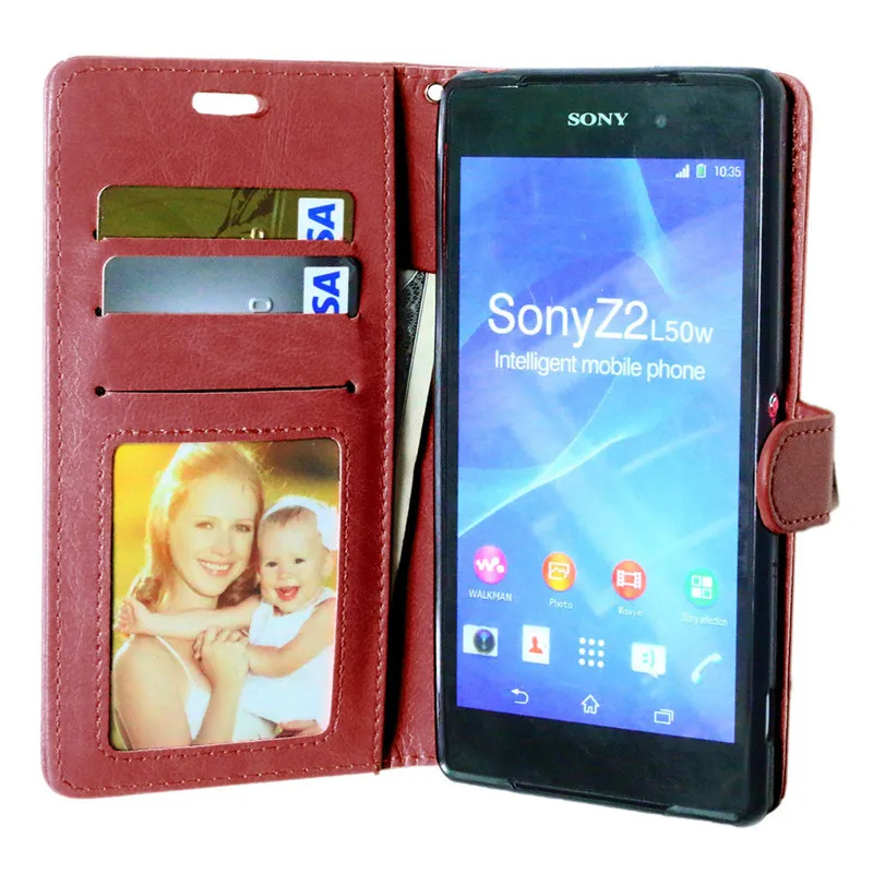Кожаный чехол книжка с подставкой для Sony Xperia Z2|case cover|leather wallet casewallet case |