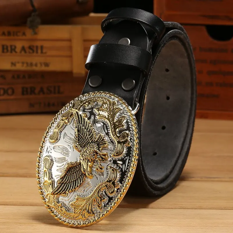 gray eagle buckle Золотой орел ремень с большой пряжкой из натуральной кожи с натуральным лицевым покрытием из натуральной кожи hawk мужские ремни класса люкс Высокое качество Верблюжий коричневый ковбойский ремень - Цвет: gray eagle buckle